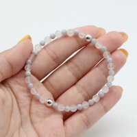 Armband Chalcedon Kugeln 4 mm, Bergkristall Kugeln 5 mm, mit silberfarbener Kugel